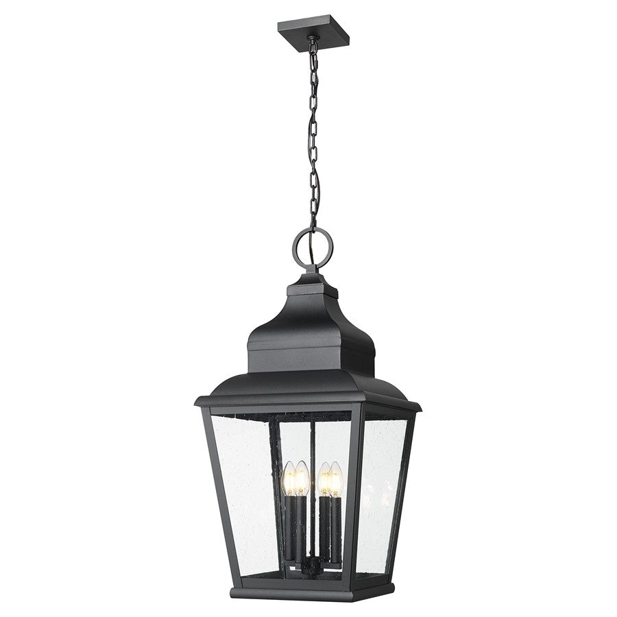 Z-Lite Raphael 4Lt Outdoor Chain Mount Ceiling, Black/Clear Seedy - 5029CHXL-BK