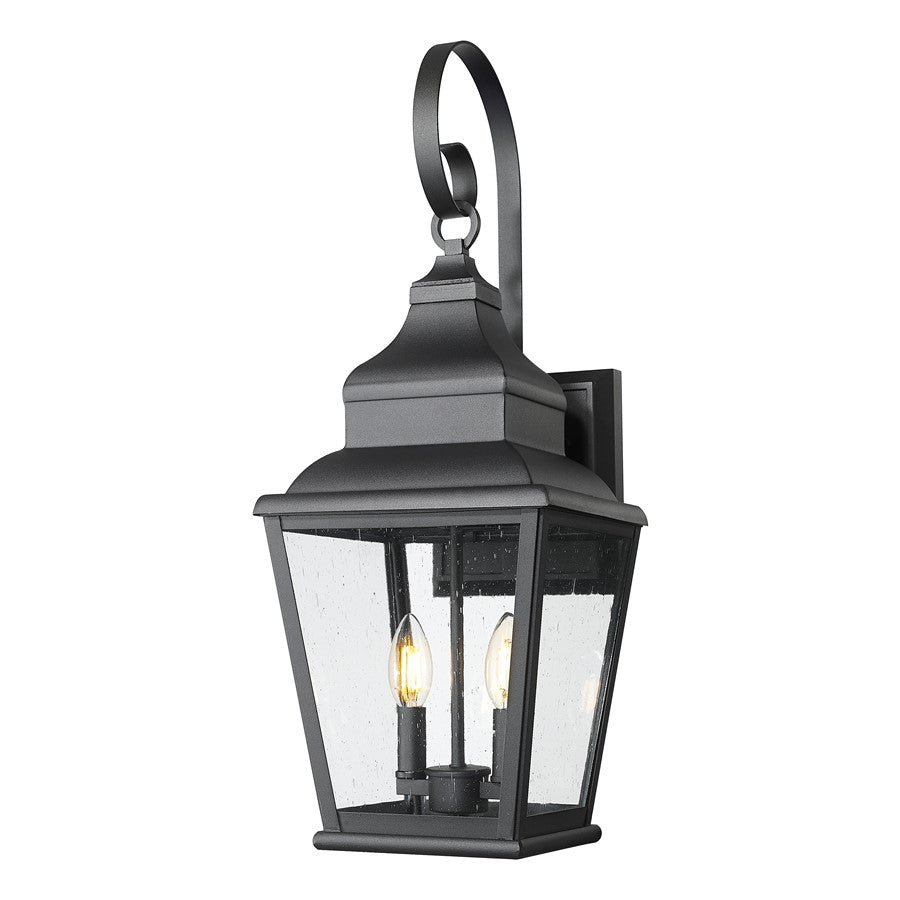 Z-Lite Raphael 2 Light Outdoor Wall Light, Sand Black/Clear Seedy - 5029M-BK