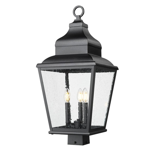 Z-Lite Raphael 3Lt 27" Outdoor Post Mount, Sand Black/Clear Seedy - 5029PHBS-BK