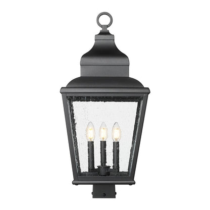 Z-Lite Raphael 3Lt 27" Outdoor Post Mount, Sand Black/Clear Seedy