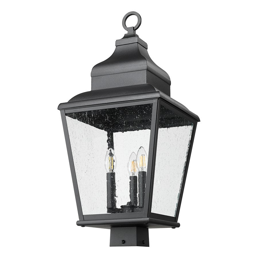 Z-Lite Raphael 3Lt 27" Outdoor Post Mount, Sand Black/Clear Seedy