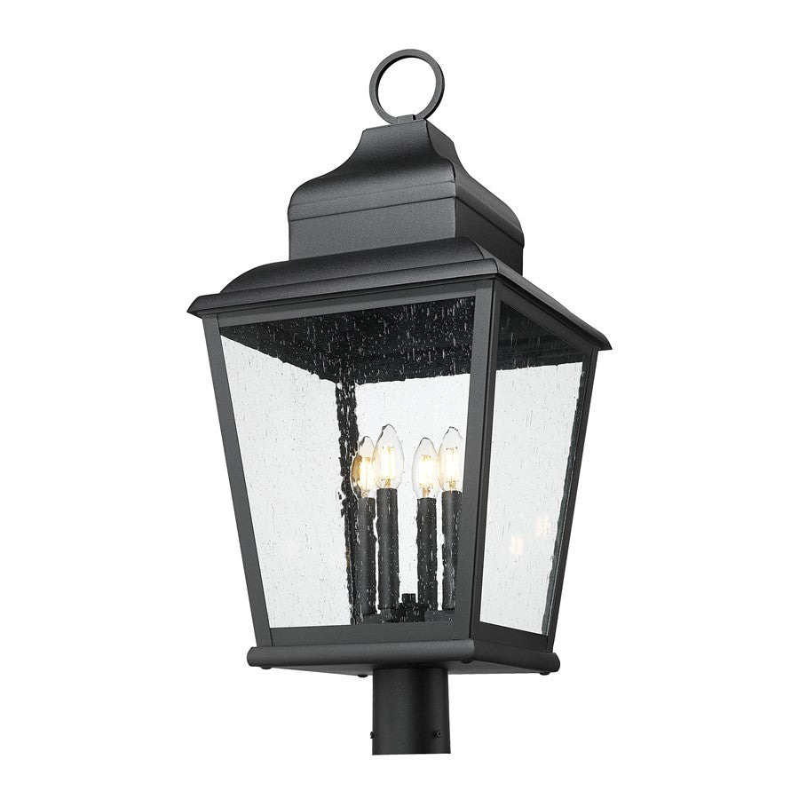 Z-Lite Raphael 4Lt 33" Outdoor Post Mount, Sand Black/Clear Seedy