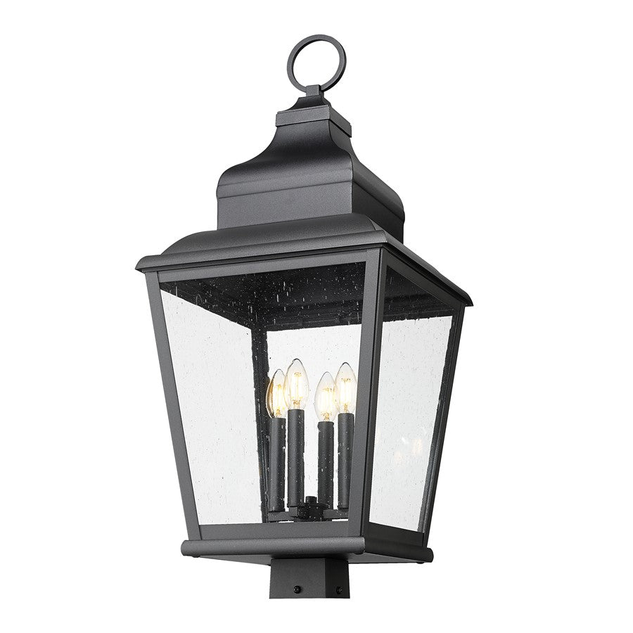 Z-Lite Raphael 4Lt 32" Outdoor Post Mount, Sand Black/Clear Seedy