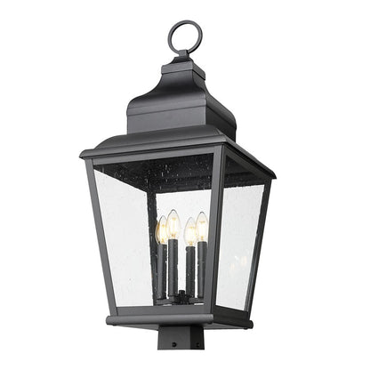 Z-Lite Raphael 4Lt 32" Outdoor Post Mount, Sand Black/Clear Seedy