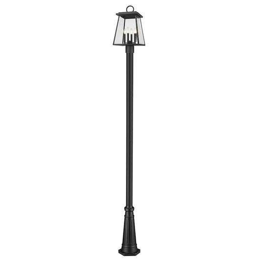 Z-Lite Broughton 4Lt 12.5" Outdoor Post/Round, Black/Beveled - 521PHBR-519P-BK