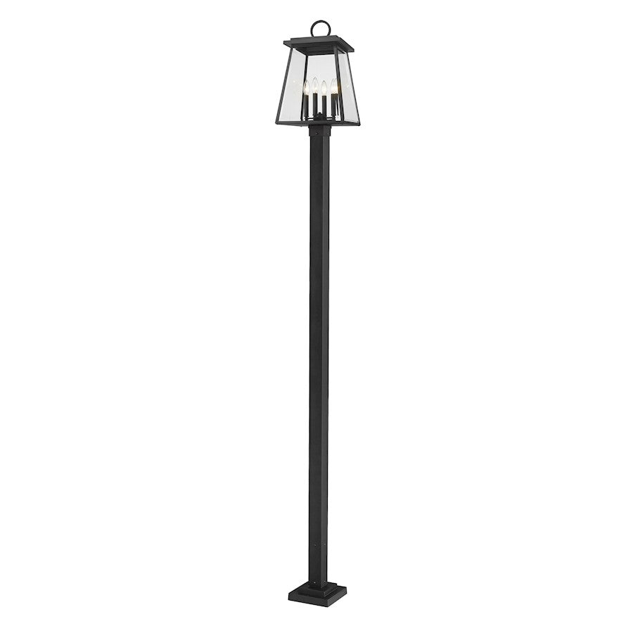 Z-Lite Broughton 4Lt 12.5" Outdoor Post/Square, Black/Beveled - 521PHBS-536P-BK