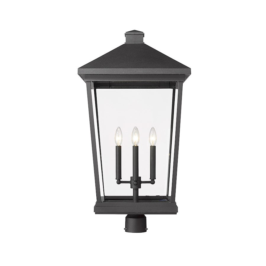Z-Lite Beacon 4 Light Outdoor Post Mount, Black/Clear Beveled