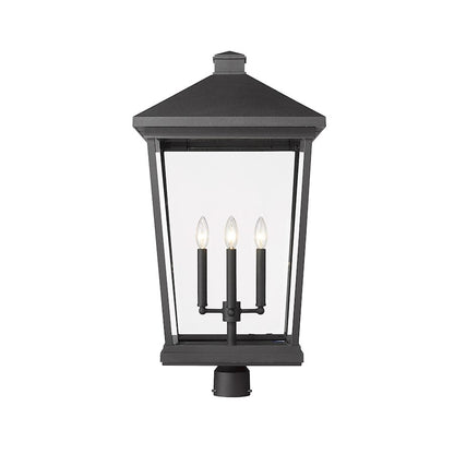 Z-Lite Beacon 4 Light Outdoor Post Mount, Black/Clear Beveled