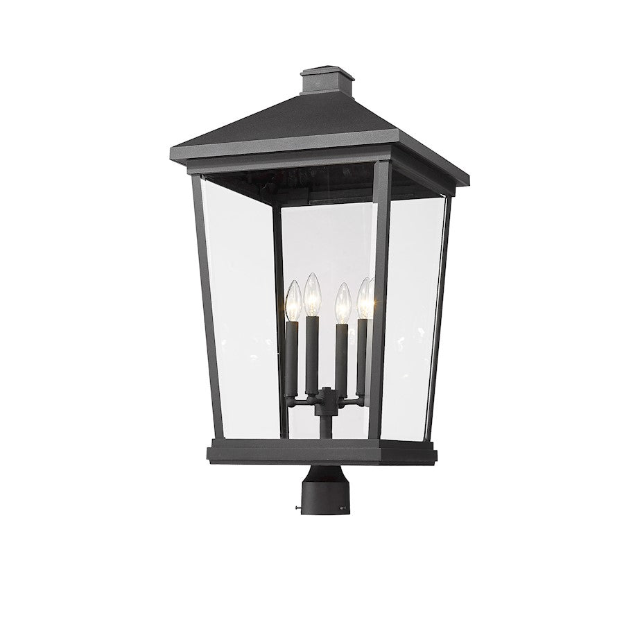 Z-Lite Beacon 4 Light Outdoor Post Mount, Black/Clear Beveled
