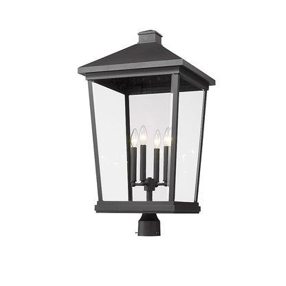 Z-Lite Beacon 4 Light Outdoor Post Mount, Black/Clear Beveled