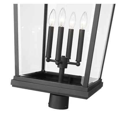 Z-Lite Beacon 4 Light Outdoor Post Mount, Black/Clear Beveled