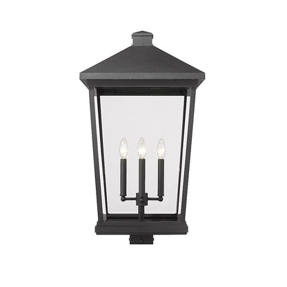 Z-Lite Beacon 4 Light Outdoor Post Mount, Black/Clear Beveled