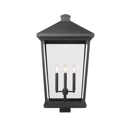 Z-Lite Beacon 4 Light Outdoor Post Mount, Black/Clear Beveled