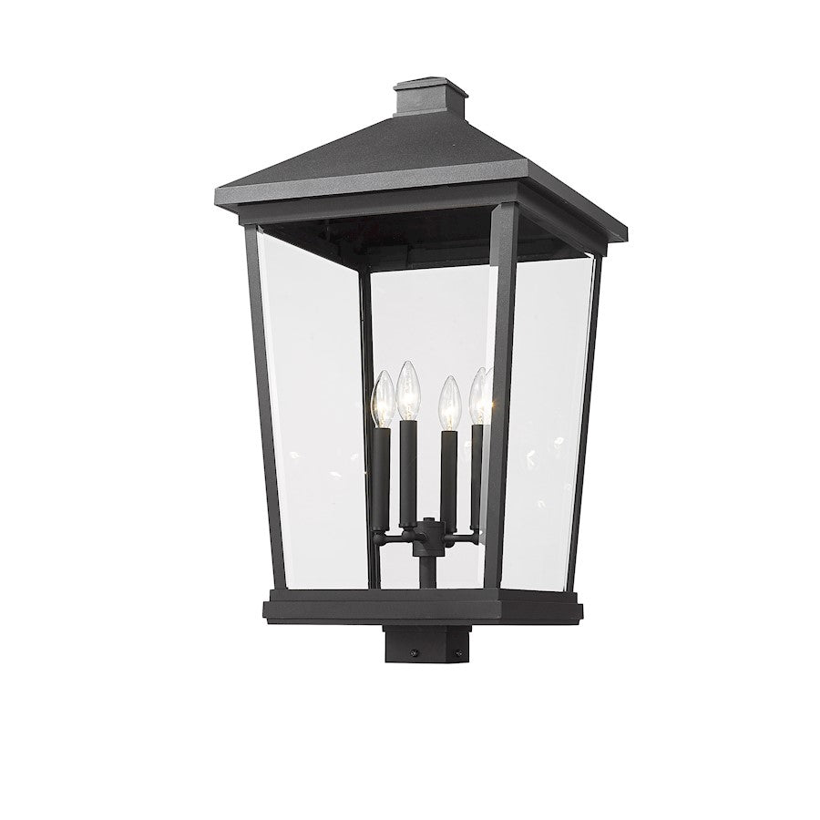 Z-Lite Beacon 4 Light Outdoor Post Mount, Black/Clear Beveled