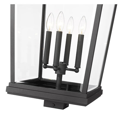 Z-Lite Beacon 4 Light Outdoor Post Mount, Black/Clear Beveled