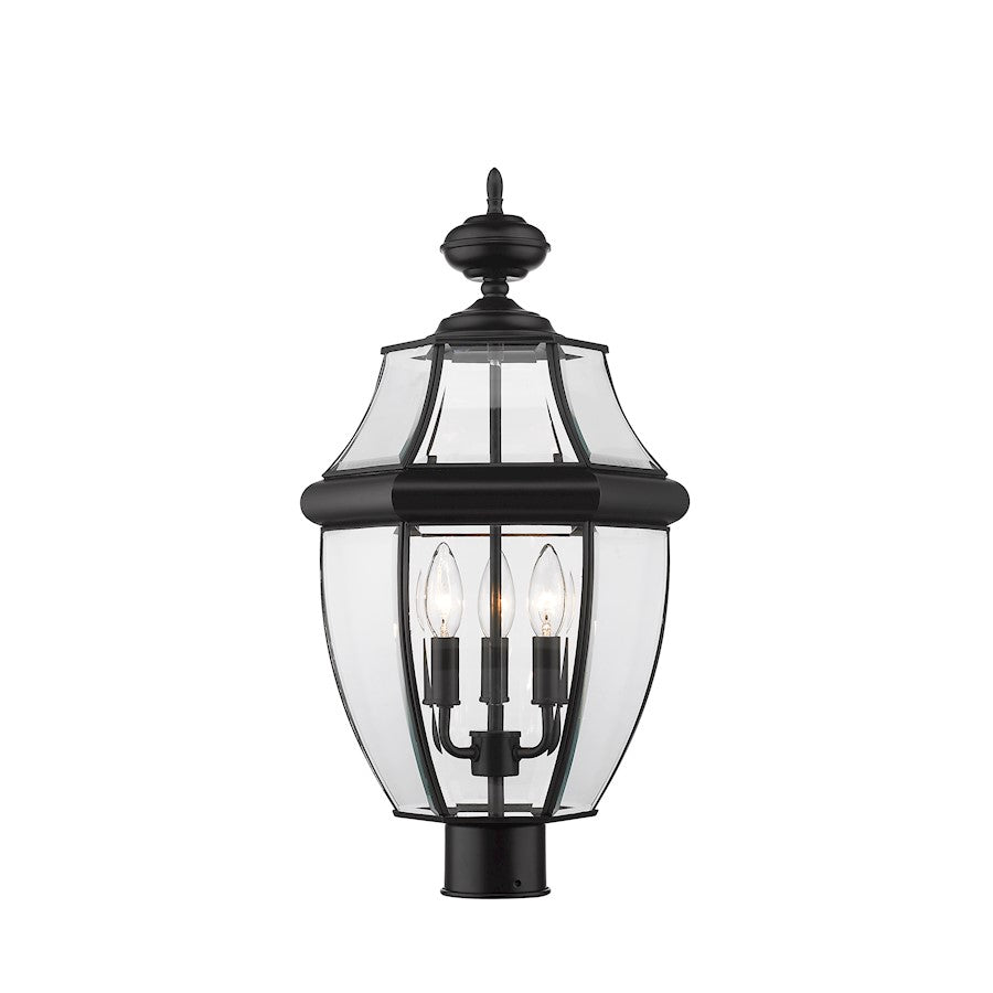 Z-Lite Westover 3 Light 20" Outdoor Post Mount, Black/Beveled