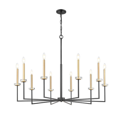 Z-Lite Gaultier 10 Light Chandelier, Matte Black/Mordern Gold