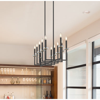 Z-Lite Gaultier 12Lt Linear Chandelier, Matte Black/Mordern Gold