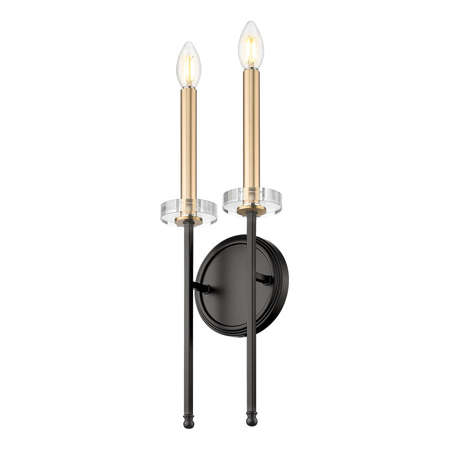 Z-Lite Gaultier 2 Light Wall Sconce, Matte Black/Mordern Gold