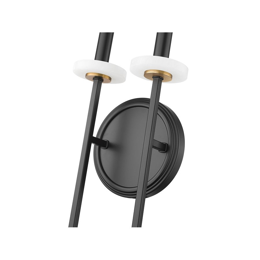 Z-Lite Gaultier 2 Light Wall Sconce, Matte Black/Mordern Gold