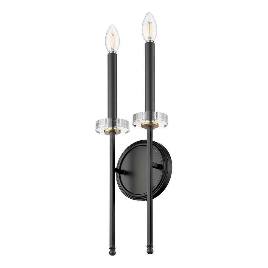 Z-Lite Gaultier 2 Light Wall Sconce, Matte Black/Mordern Gold