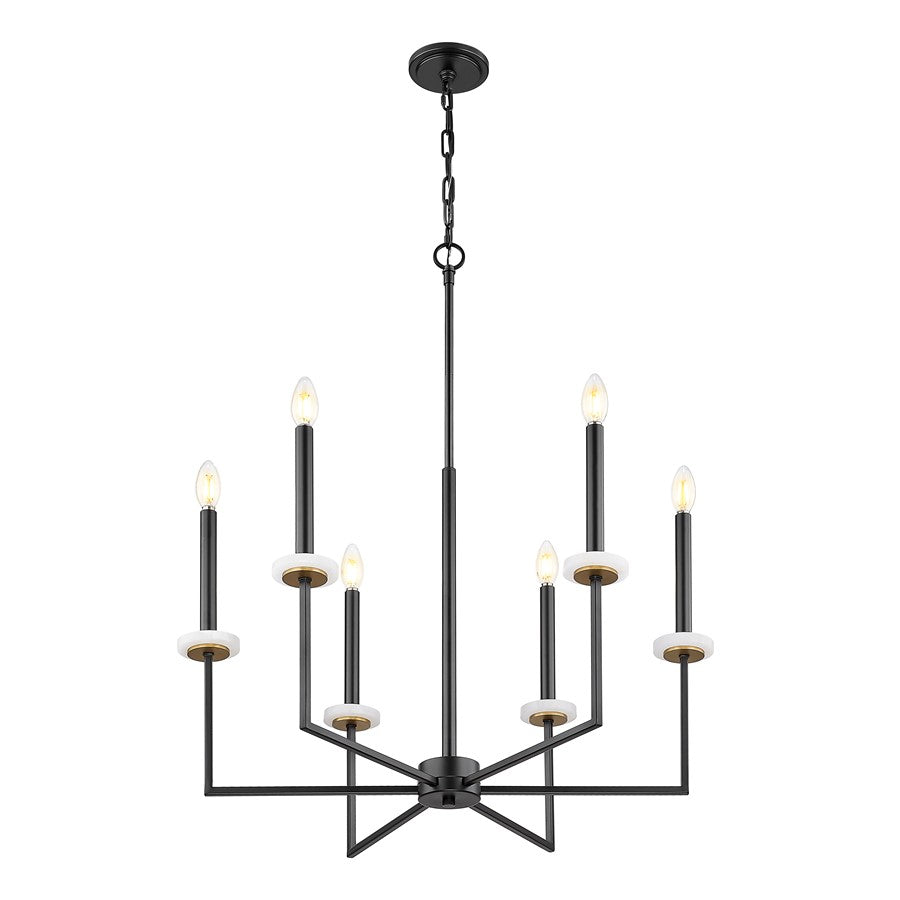 Z-Lite Gaultier 6 Light Chandelier, Matte Black/Mordern Gold