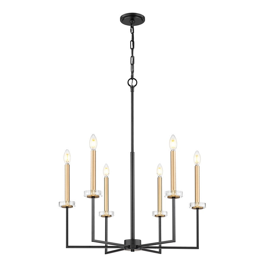 Z-Lite Gaultier 6 Light Chandelier, Matte Black/Mordern Gold
