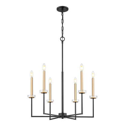 Z-Lite Gaultier 6 Light Chandelier, Matte Black/Mordern Gold