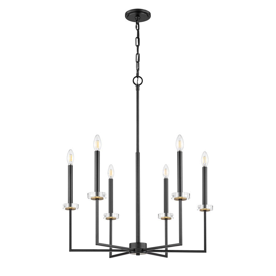 Z-Lite Gaultier 6 Light Chandelier, Matte Black/Mordern Gold