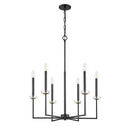 Z-Lite Gaultier 6 Light Chandelier, Matte Black/Mordern Gold