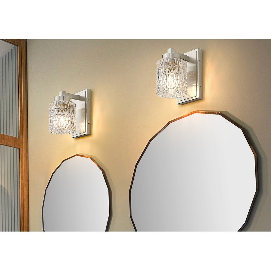 Z-Lite Jacqueline 1 Light Wall Sconce, Brushed Nickel/Clear Diamond