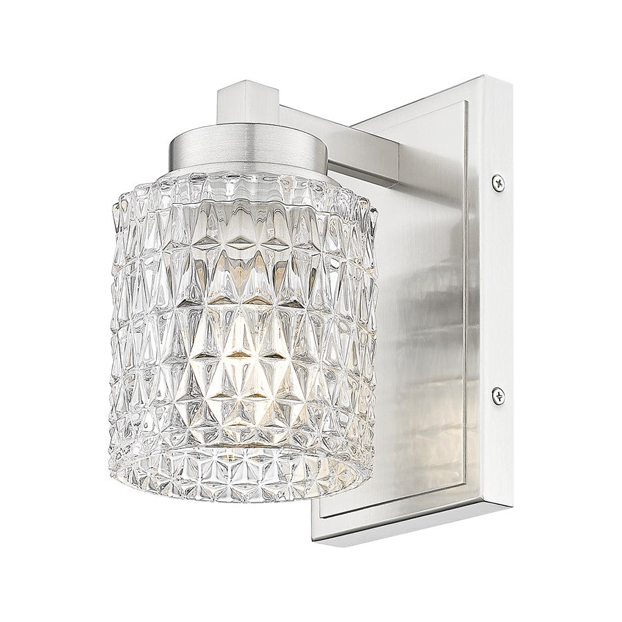 Z-Lite Jacqueline 1 Light Wall Sconce, Brushed Nickel/Clear Diamond