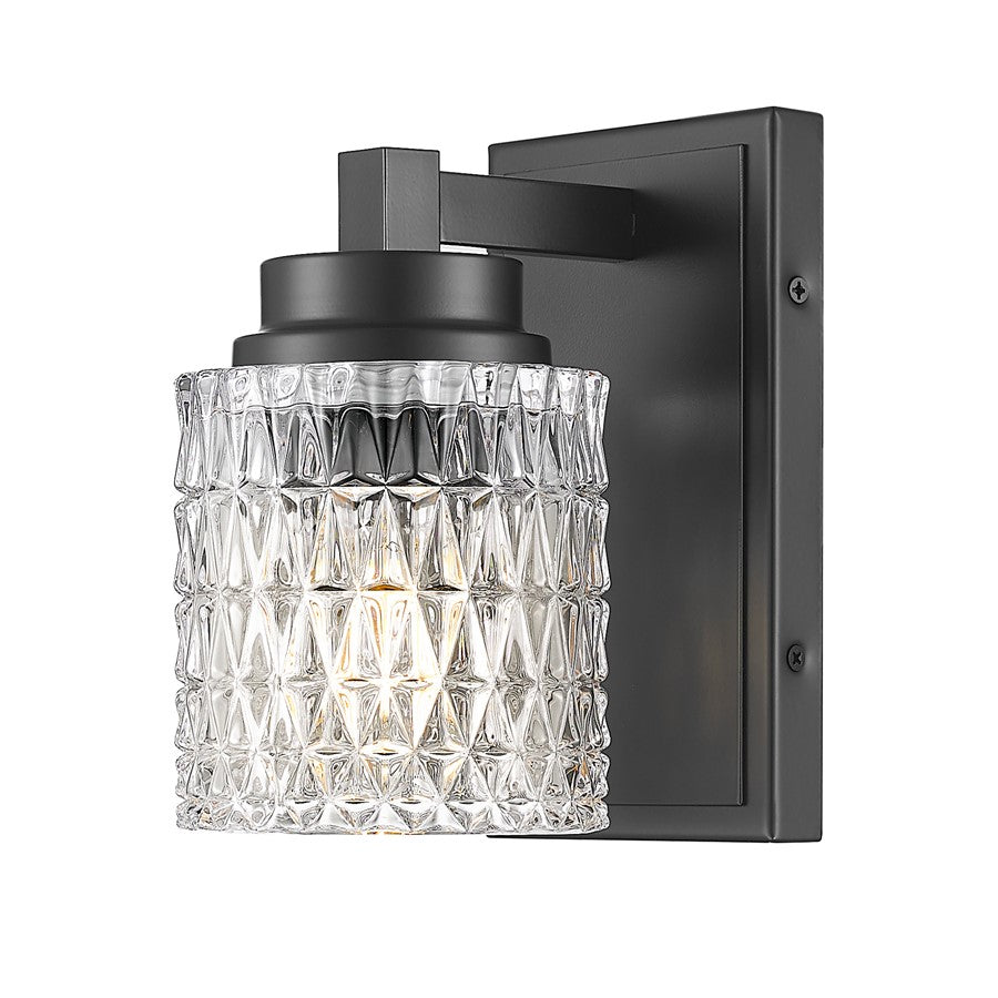 Z-Lite Jacqueline 1 Light Wall Sconce, Matte Black/Clear Diamond - 6101-1S-MB