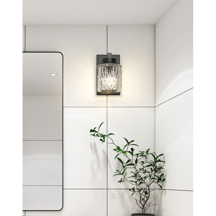 Z-Lite Jacqueline 1 Light Wall Sconce, Matte Black/Clear Diamond