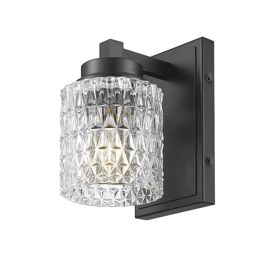Z-Lite Jacqueline 1 Light Wall Sconce, Matte Black/Clear Diamond