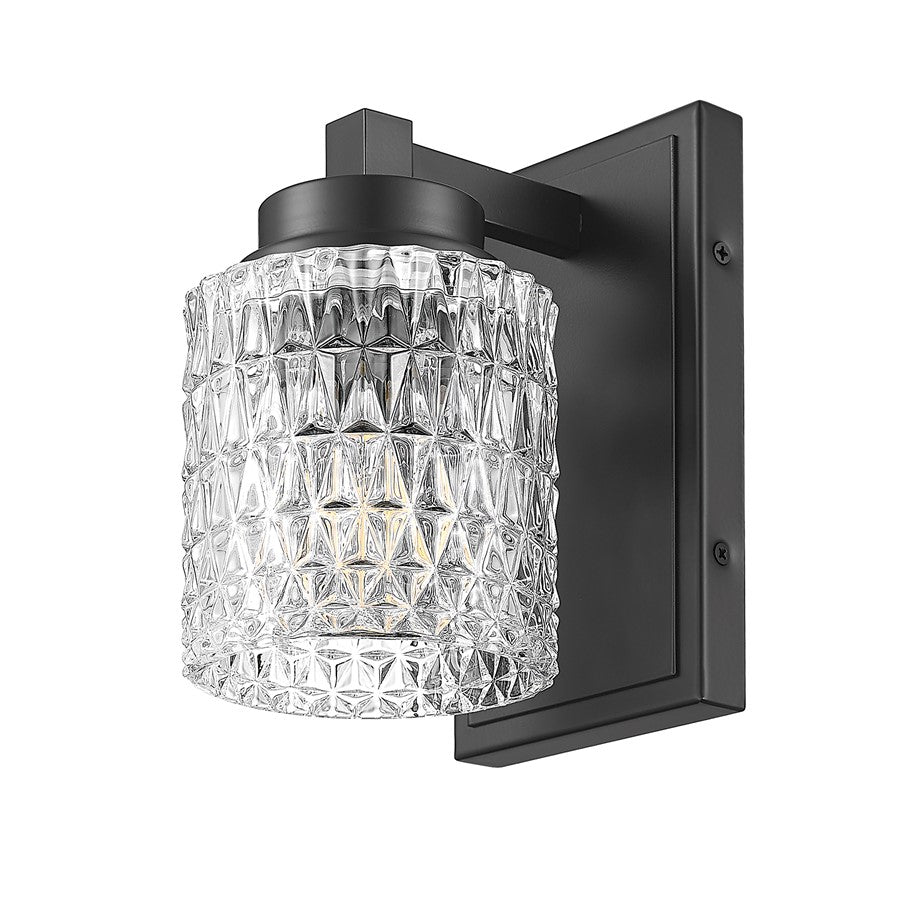 Z-Lite Jacqueline 1 Light Wall Sconce, Matte Black/Clear Diamond