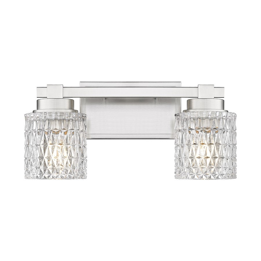 Z-Lite Jacqueline 2 Light Vanity, Brushed Nickel/Clear Diamond