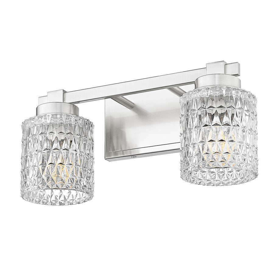 Z-Lite Jacqueline 2 Light Vanity, Brushed Nickel/Clear Diamond