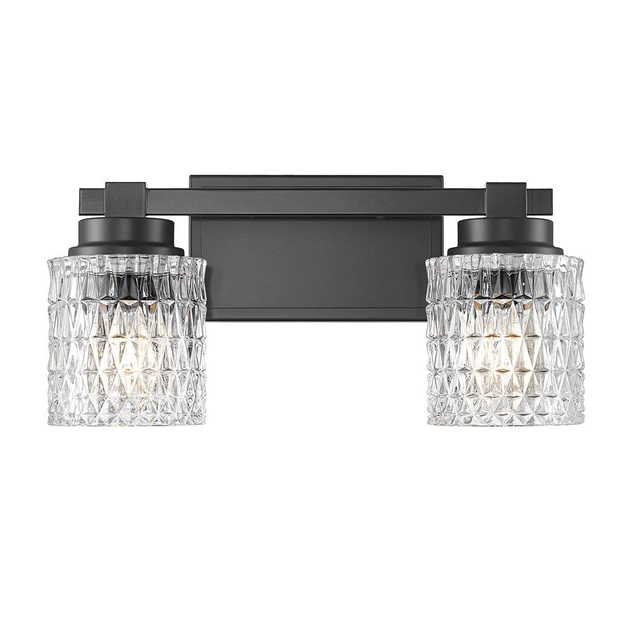 Z-Lite Jacqueline 2 Light Vanity, Matte Black/Clear Diamond