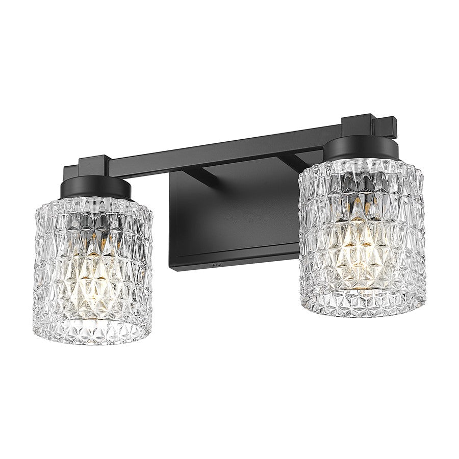 Z-Lite Jacqueline 2 Light Vanity, Matte Black/Clear Diamond