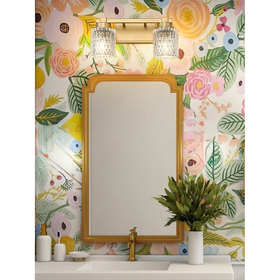 Z-Lite Jacqueline 2 Light Vanity, Modern Gold/Clear Diamond