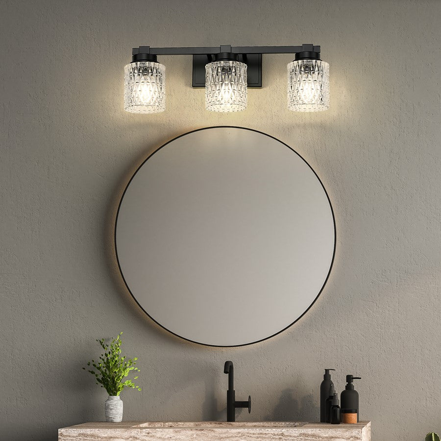 Z-Lite Jacqueline 3 Light Vanity, Matte Black/Clear Diamond