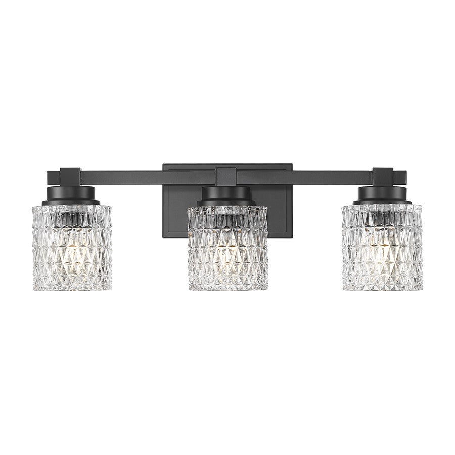 Z-Lite Jacqueline 3 Light Vanity, Matte Black/Clear Diamond