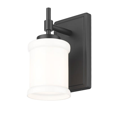 Cadoc 1 Light 4.5" Wall Sconce, Matte Black/Gloss Opal