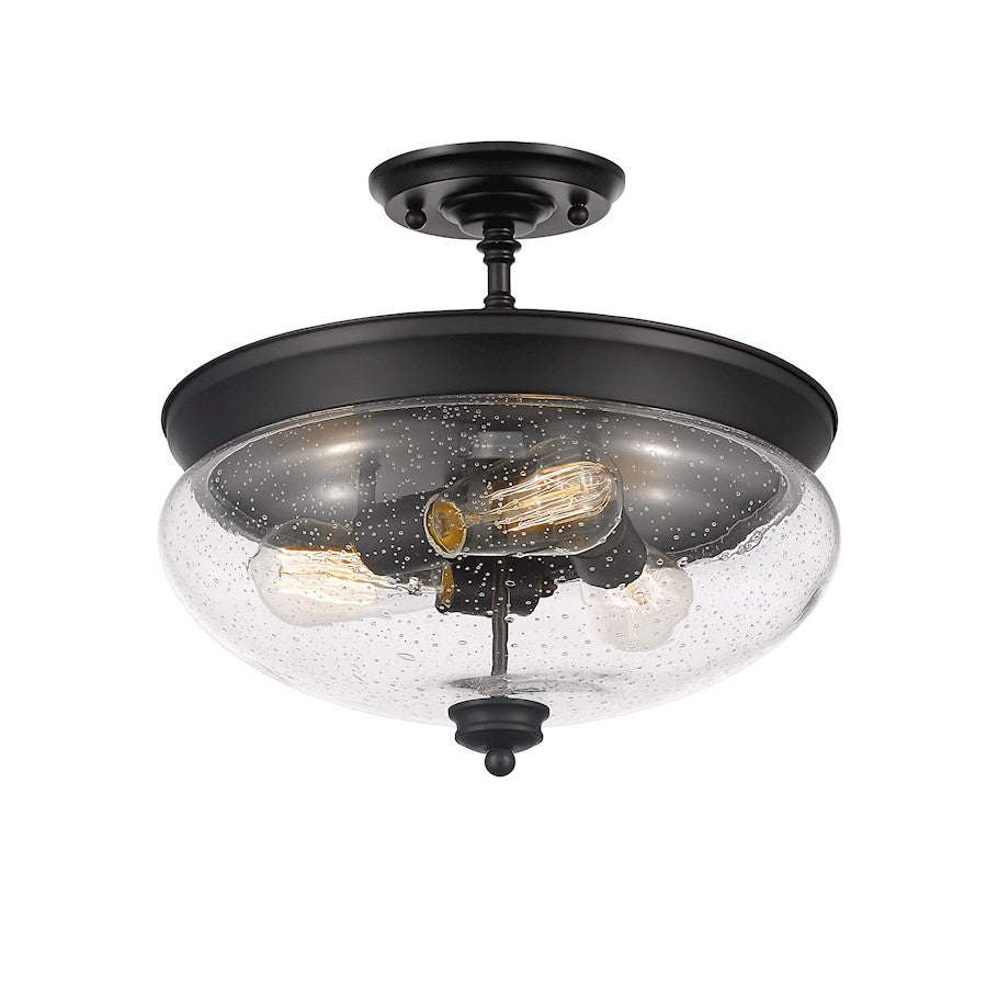 Z-Lite Amon 3 Light Semi Flush Mount, Matte Black/Seeded Glass