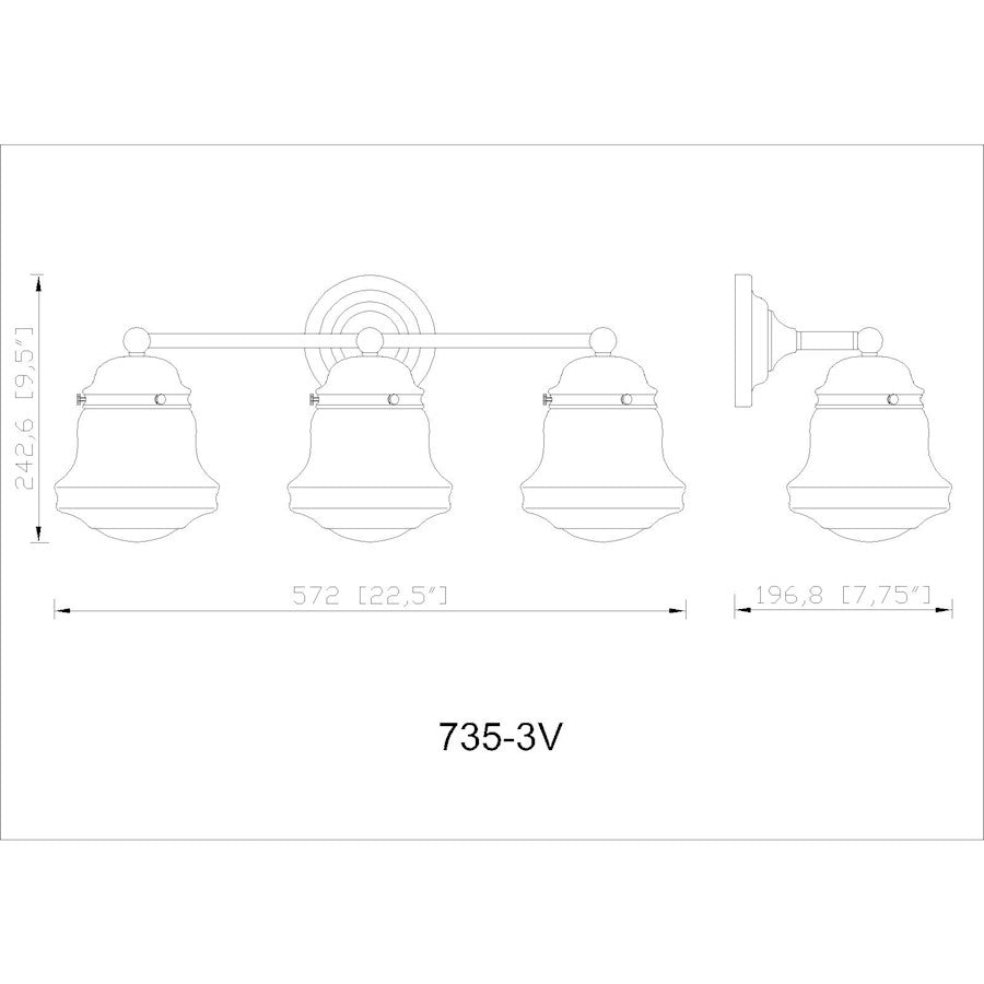 3 Light Bathroom Vanity Light, Luxe Gold