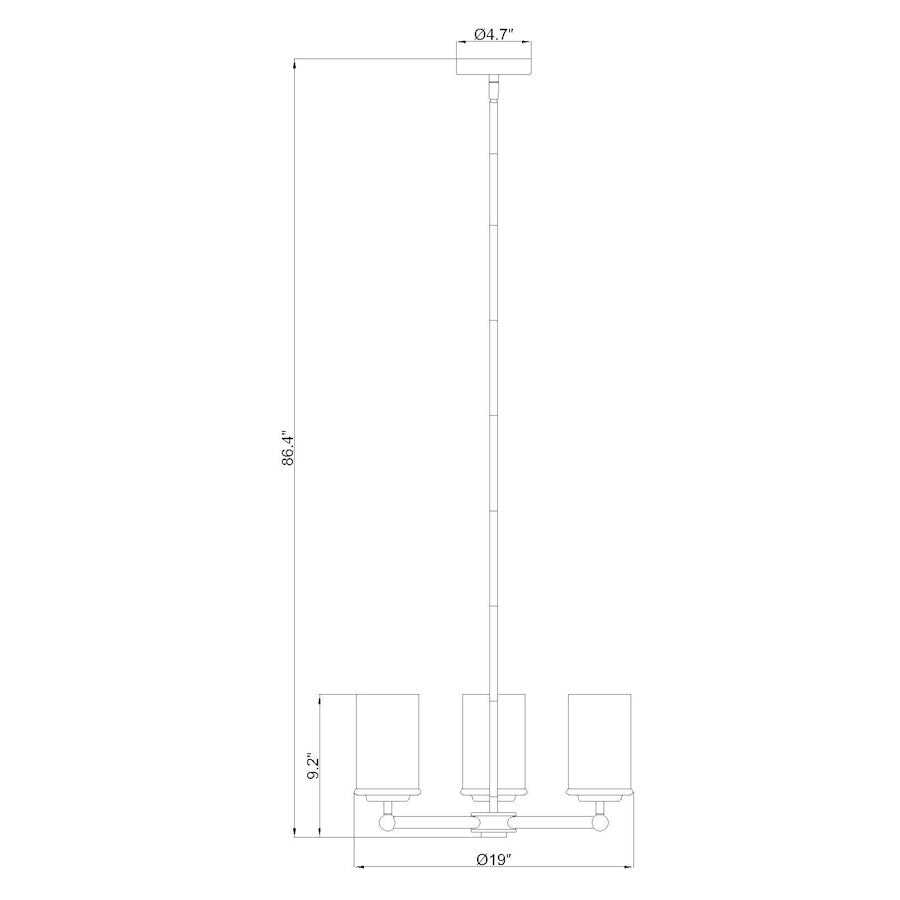 3 Light Chandelier, Luxe Gold