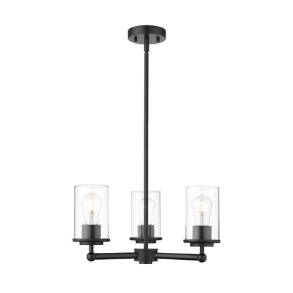 Z-Lite Thayer 3 Light Chandelier, Matte Black/Clear - 742-3MB
