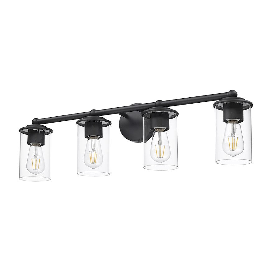 4 Light Bathroom Vanity Light, Matte Black