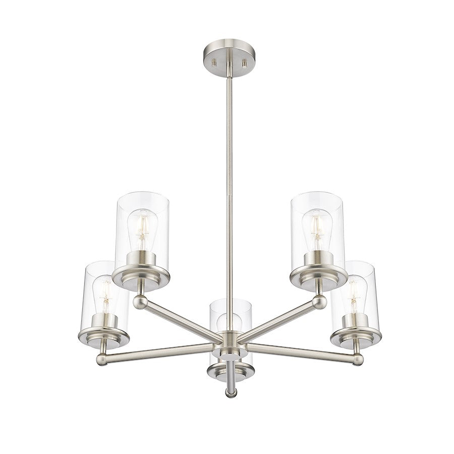 5 Light Chandelier, Brushed Nickel